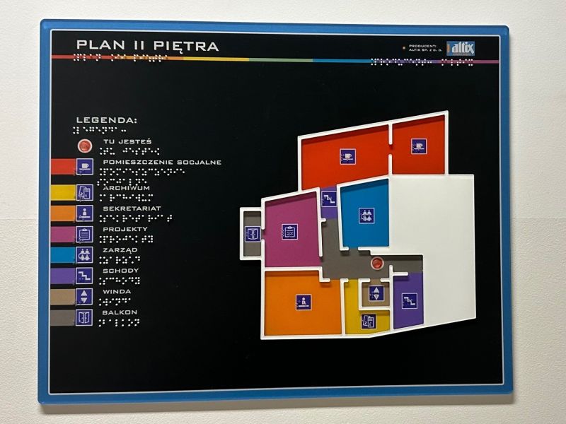 tyflograficzny plan informacyjny II piętra ze znacznikami YourWay Box tyflograficzny plan informacyjny II piętra ze znacznikami YourWay Box