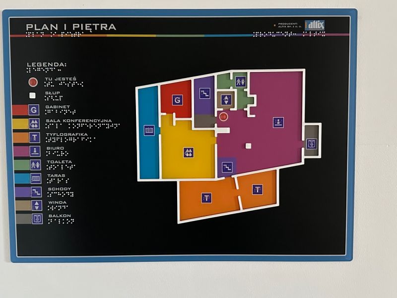 tyflograficzny plan informacyjny I piętra ze znacznikami YourWay Box tyflograficzny plan informacyjny I piętra ze znacznikami YourWay Box