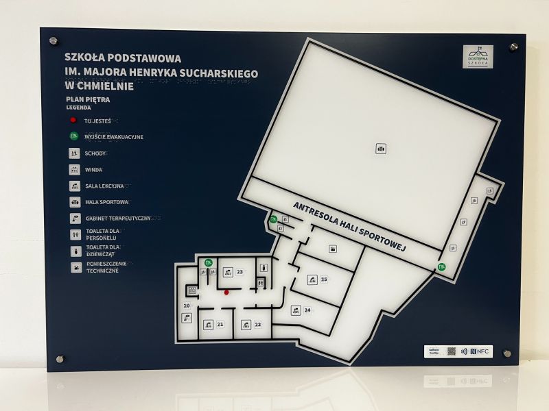 Dotykowy plan informacyjny piętra szkoły w Chmielnie Dotykowy plan informacyjny piętra szkoły w Chmielnie