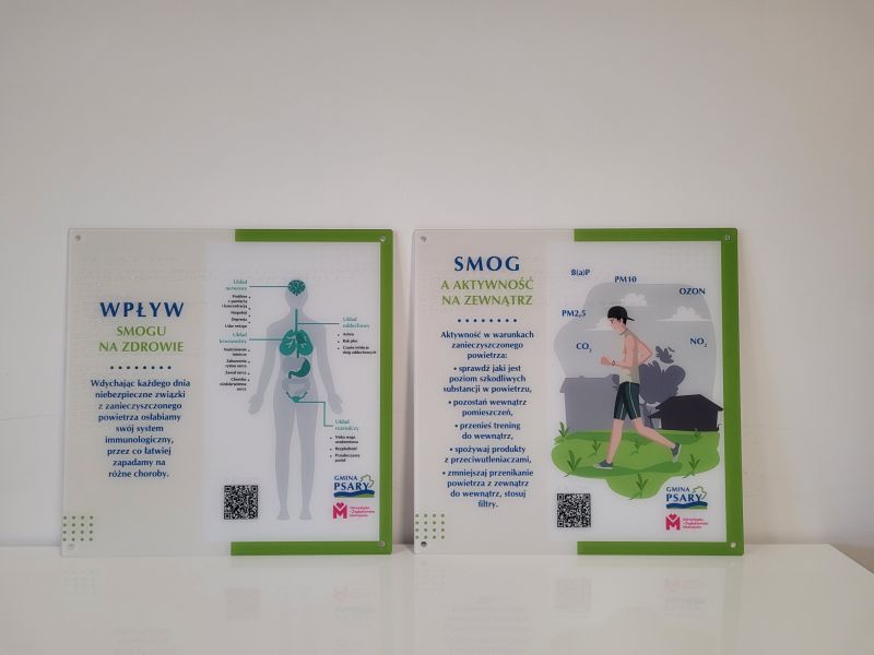 tablice informacyjne z tekstami w czarnym druku i w brajlu, a także z kolorowymi rycinami dla Urzędu Gminy Psary. tablice informacyjne z tekstami w czarnym druku i w brajlu, a także z kolorowymi rycinami dla Urzędu Gminy Psary.