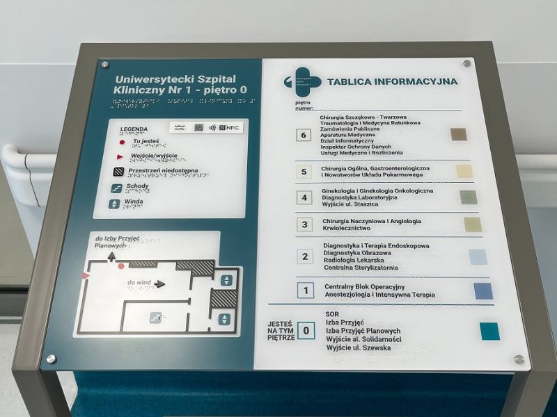 Tyflograficzny plan informacyjny ze znacznikami YourWay Beacon i NFC w Uniwersyteckim Szpitalu Klinicznym nr 1 w Lublinie. Tyflograficzny plan informacyjny ze znacznikami YourWay Beacon i NFC w Uniwersyteckim Szpitalu Klinicznym nr 1 w Lublinie.