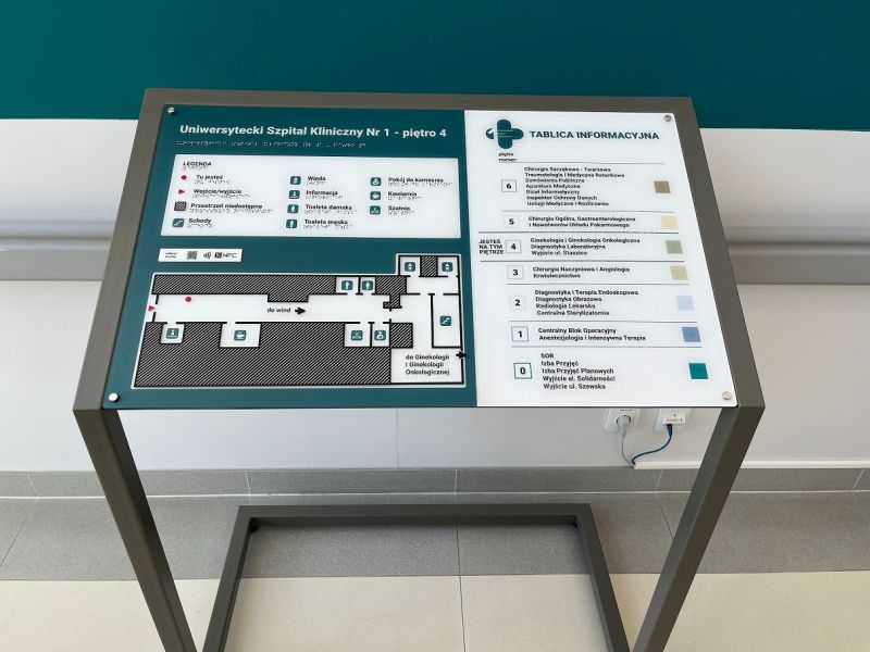 Tyflograficzny plan informacyjny ze znacznikami YourWay Beacon i NFC w Uniwersyteckim Szpitalu Klinicznym nr 1 w Lublinie. Tyflograficzny plan informacyjny ze znacznikami YourWay Beacon i NFC w Uniwersyteckim Szpitalu Klinicznym nr 1 w Lublinie.